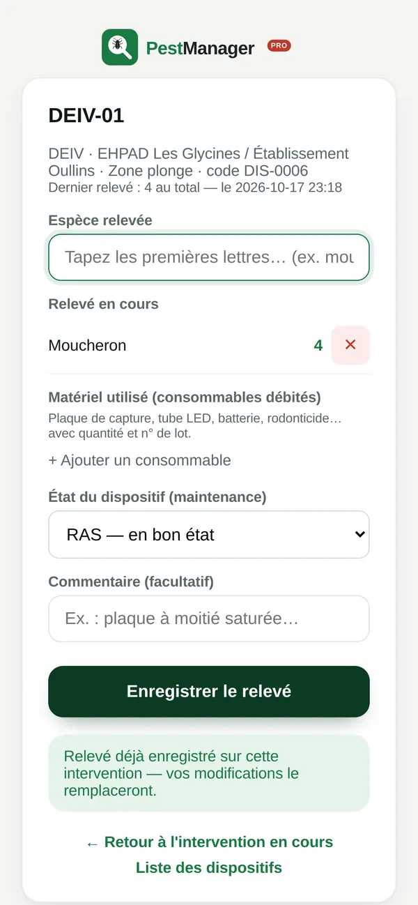 Relevé d'un dispositif sur téléphone